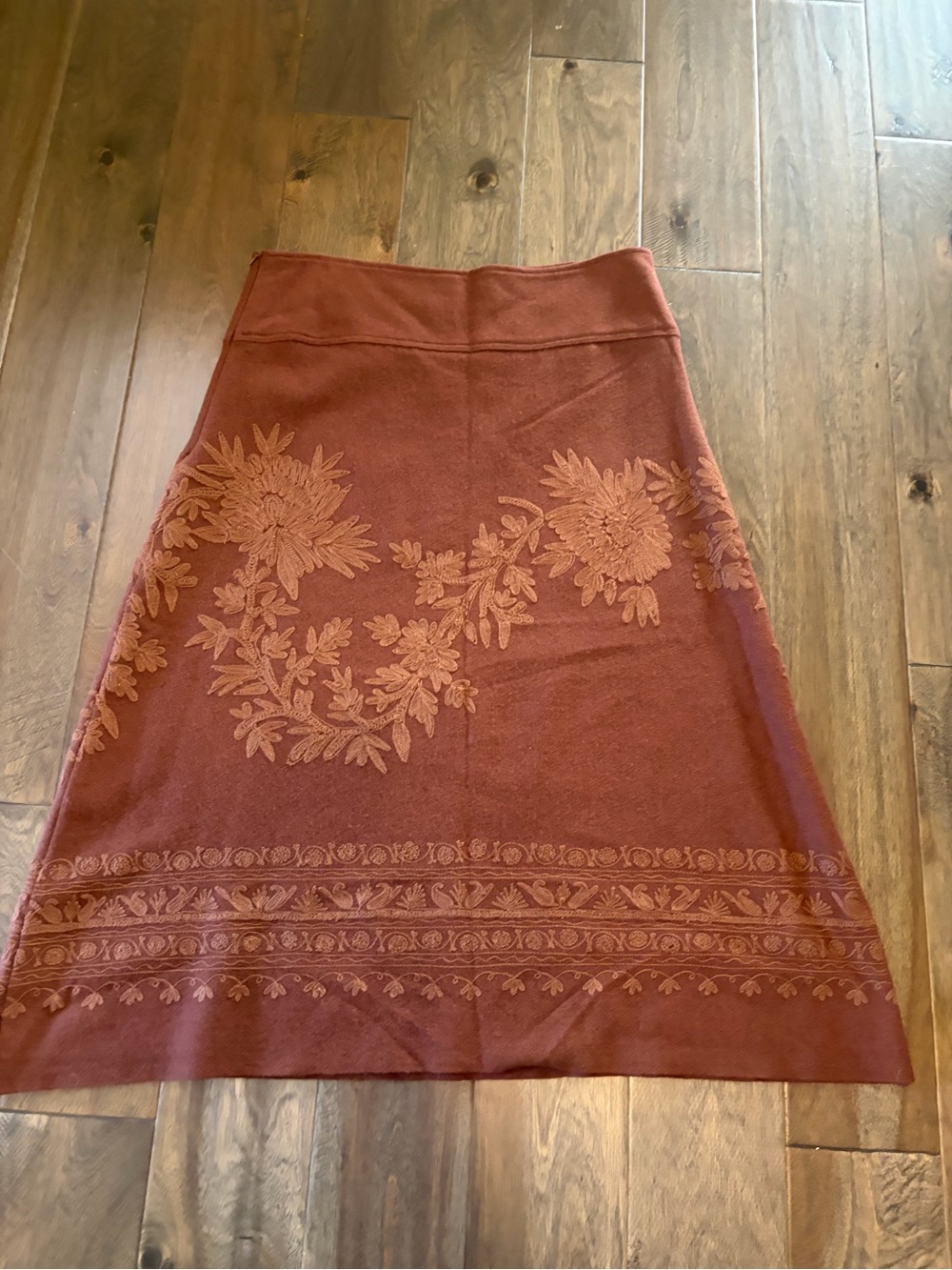 Women's Wool Floral Jacquard A-Line Skirt - Rust